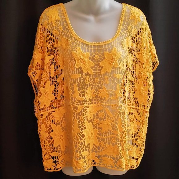 Lane Bryant Lace Crochet Mustard Yellow Top - Picture 1 of 9
